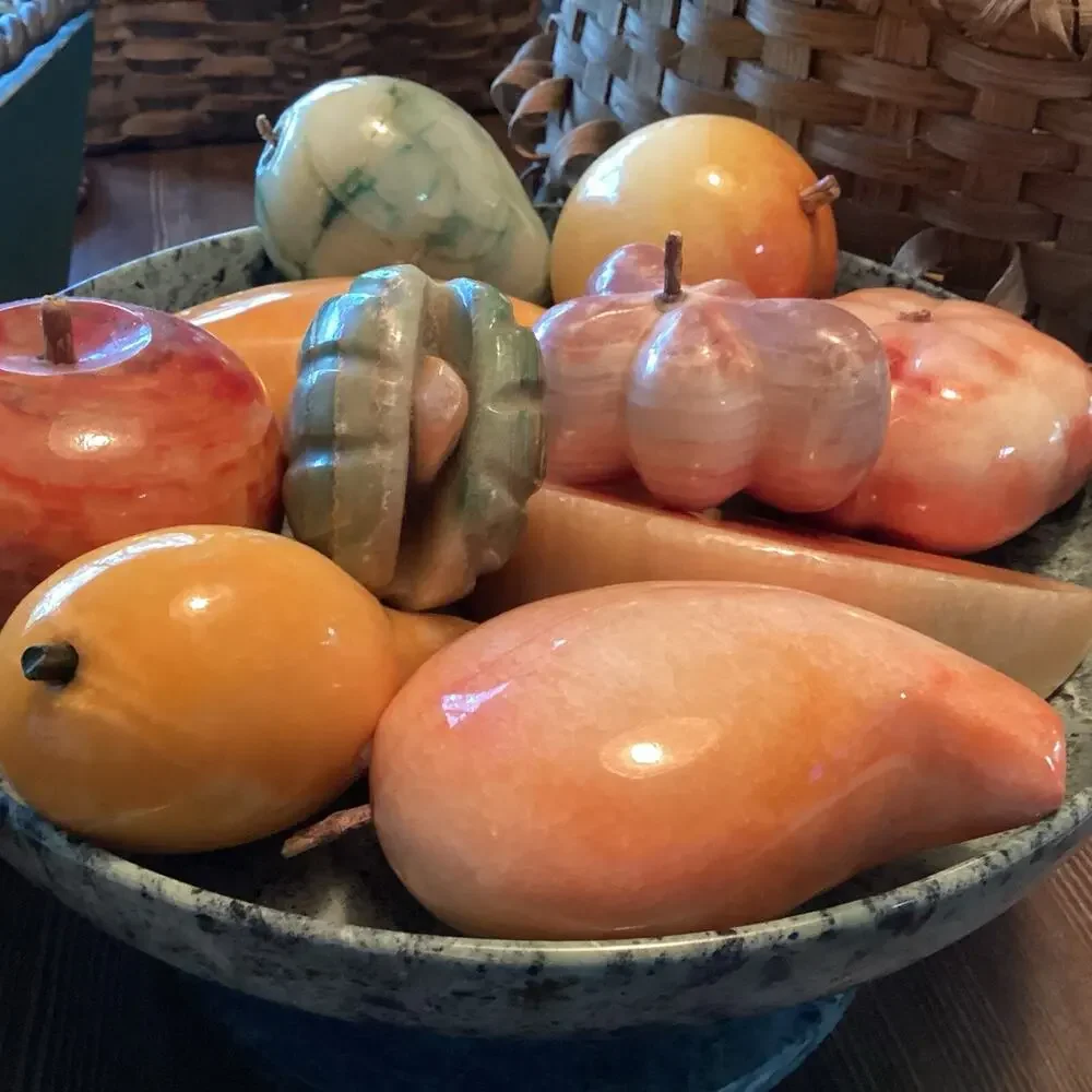 Spectacular Lot of 10Alabaster Stone Hand Carved Fruit And Marble Bowl.